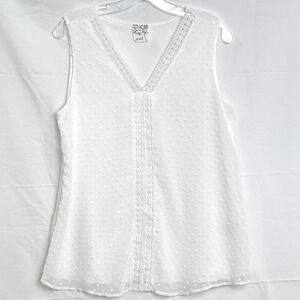 Naif Womens Sleeveless Tank Top M White Swiss Dot Crochet Lace Trim DT6275 Boho